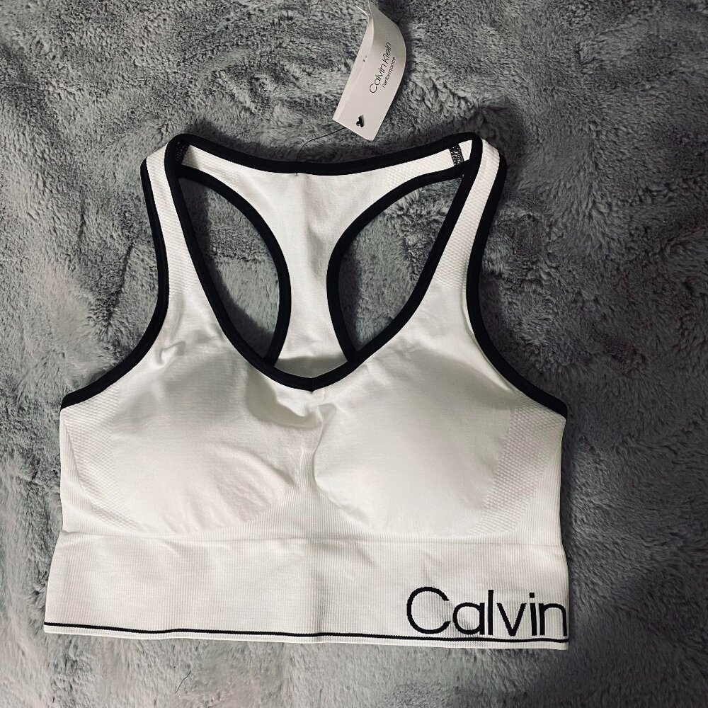 Calvin Klein Womens Large White Lightly Lined Sports Bra